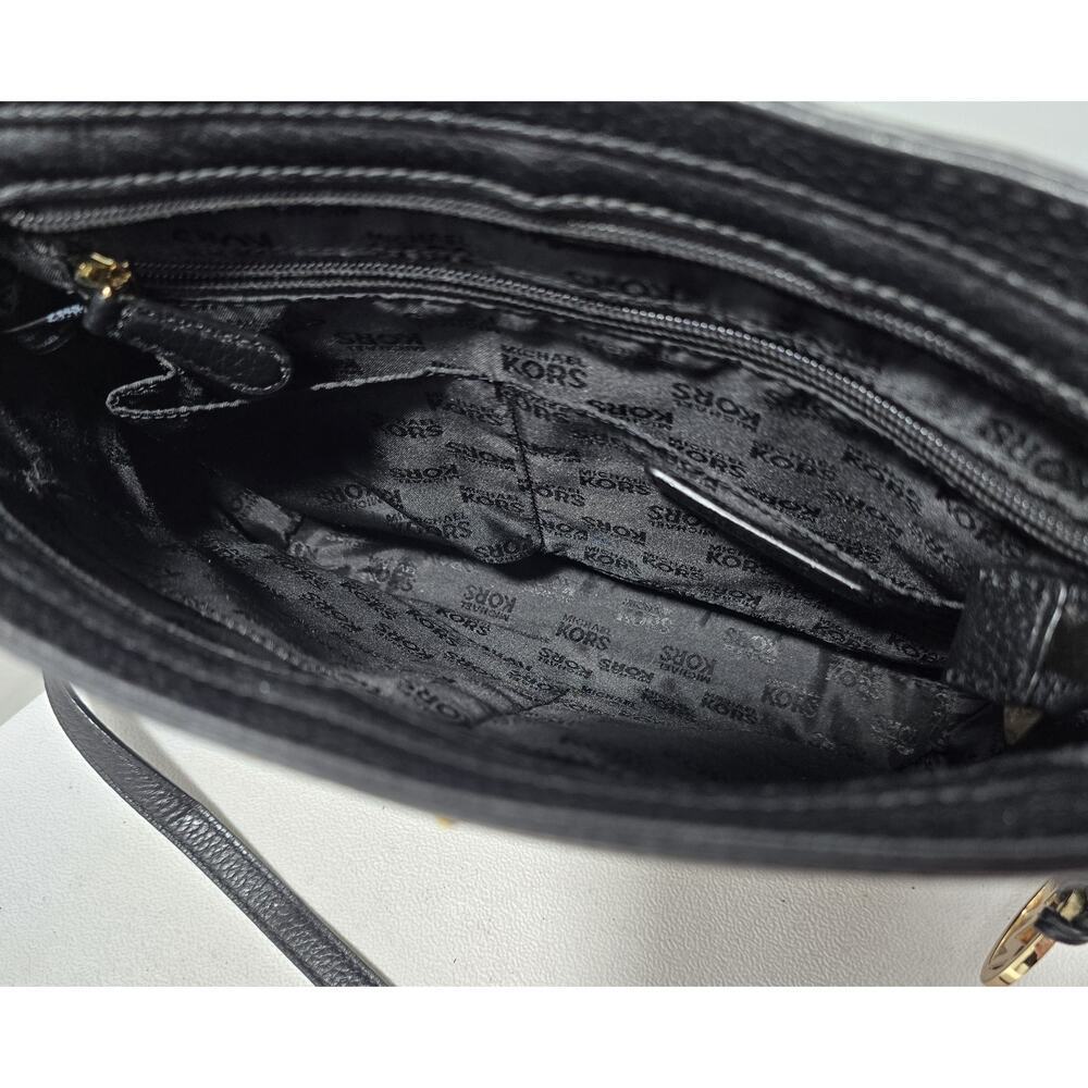 Michael Kors Jet Set Messenger Bag Black Leather Crossbody - Picture 10 of 13